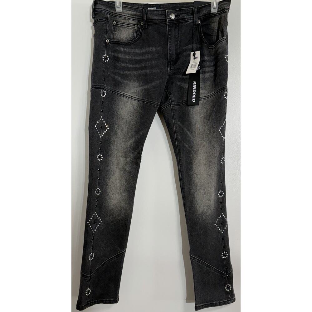 NEW Kindred Mens Rhinestone Studded Bedazzled Skinny Black Jeans Size 34x32 $129